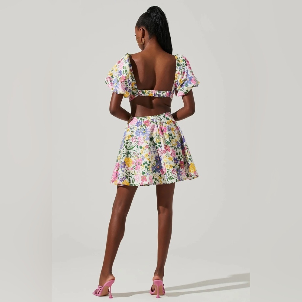 ASTR Clarita Cut Out Mini Dress in Pink Yellow Multi Floral Size Small NWT - Picture 13 of 13